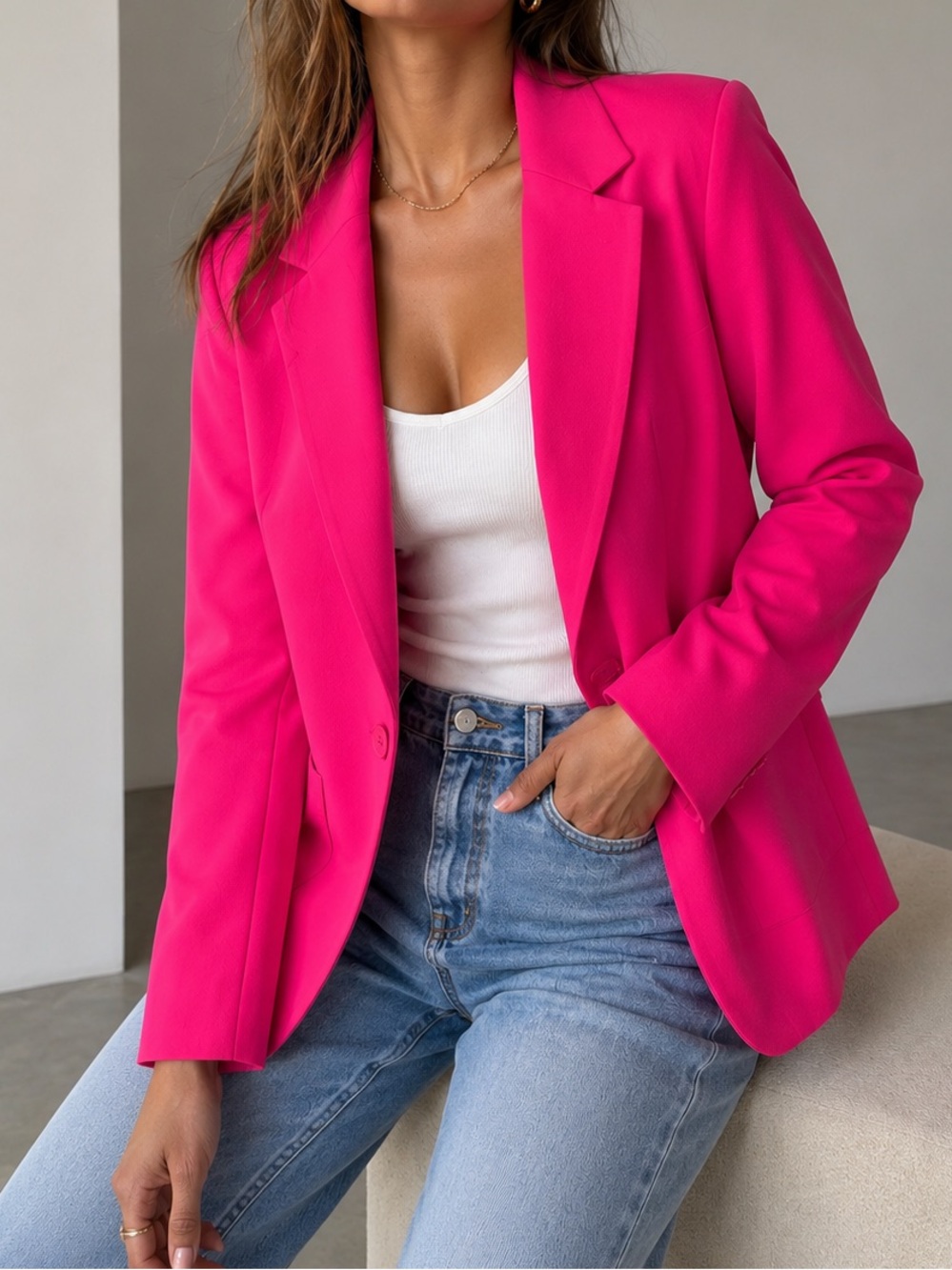 NWOT DKNY Bright Pink Single-Button Blazer